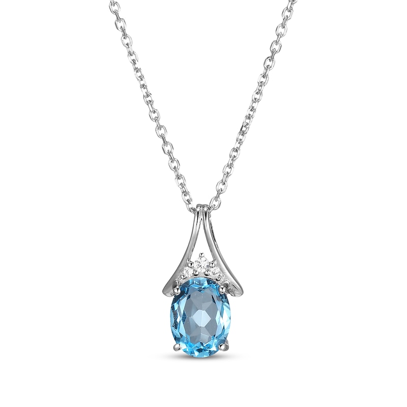 Oval-Cut Swiss Blue Topaz & White Lab-Created Sapphire Necklace Sterling Silver 18"