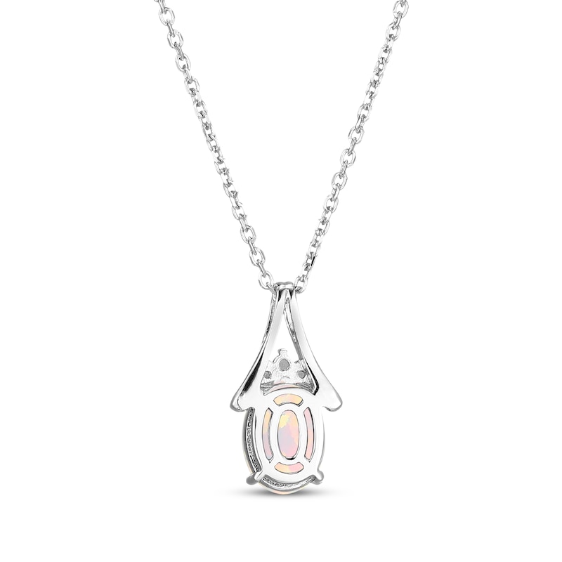 Oval-Cut Lab-Created Opal & White Lab-Created Sapphire Necklace Sterling Silver 18"