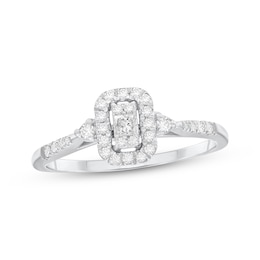 Multi-Diamond Center Cushion Halo Engagement Ring 1/4 ct tw 10K White Gold