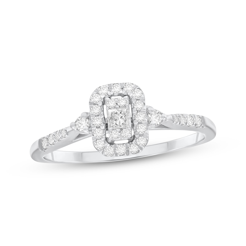 Main Image 1 of Multi-Diamond Center Cushion Halo Engagement Ring 1/4 ct tw 10K White Gold