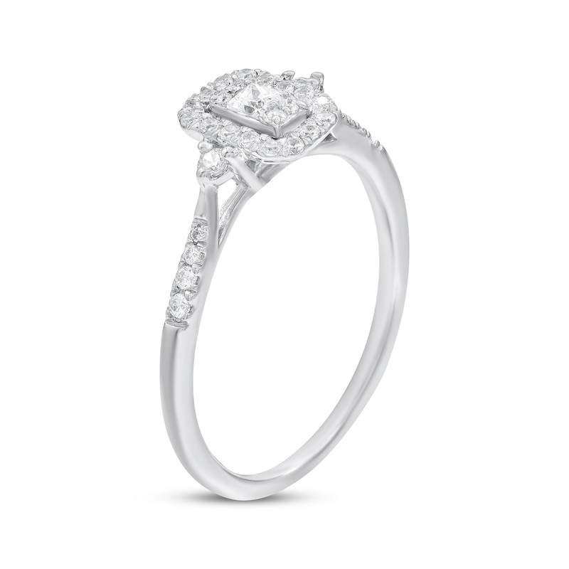 Main Image 2 of Multi-Diamond Center Cushion Halo Engagement Ring 1/4 ct tw 10K White Gold