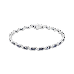 Our Story Together Blue & White Lab-Created Sapphire S-Link Bracelet 10K White Gold 7&quot;