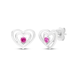 Believe in Love Lab-Created Ruby Double Heart Stud Earrings Sterling Silver