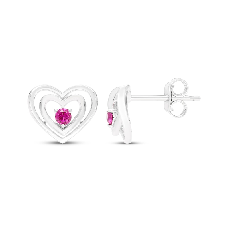 Believe in Love Lab-Created Ruby Double Heart Stud Earrings Sterling Silver