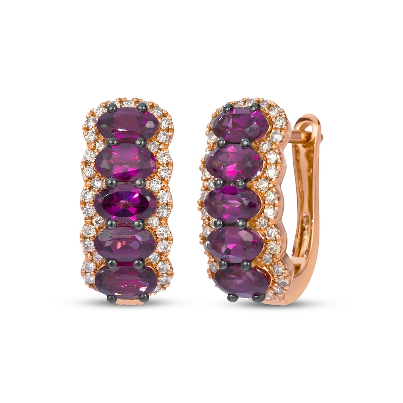 Main Image 1 of Le Vian Waterfall Oval-Cut Garnet Halo Hoop Earrings 1/3 ct tw Diamonds 14K Strawberry Gold