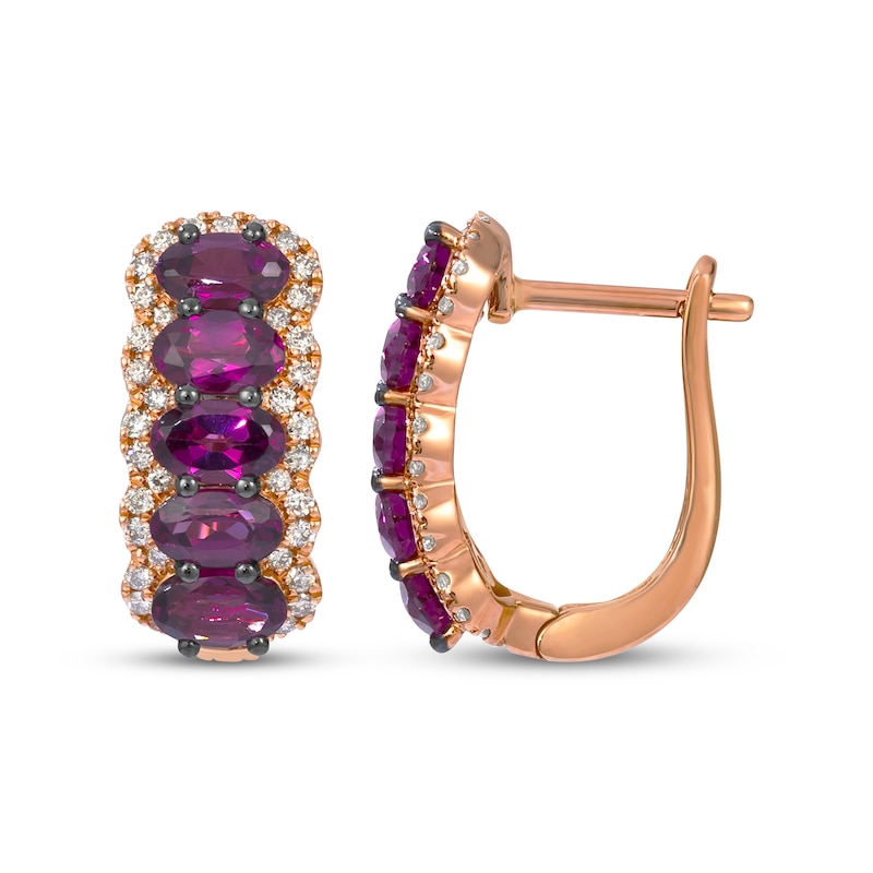 Main Image 3 of Le Vian Waterfall Oval-Cut Garnet Halo Hoop Earrings 1/3 ct tw Diamonds 14K Strawberry Gold