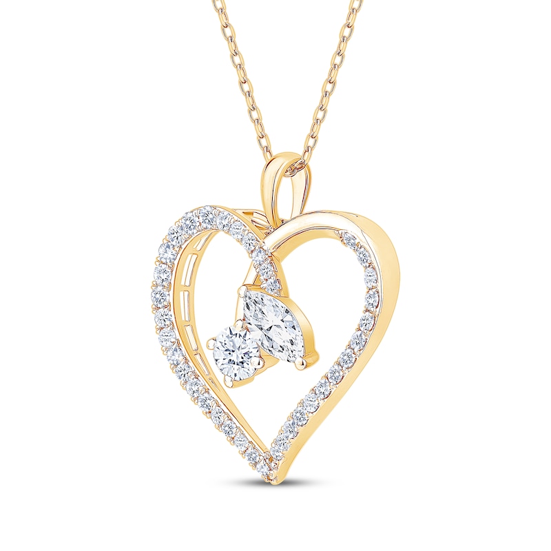 Main Image 2 of Lab-Grown Diamonds by KAY Round & Marquise-Cut Open Heart Necklace 1 ct tw 14K Yellow Gold 18&quot;