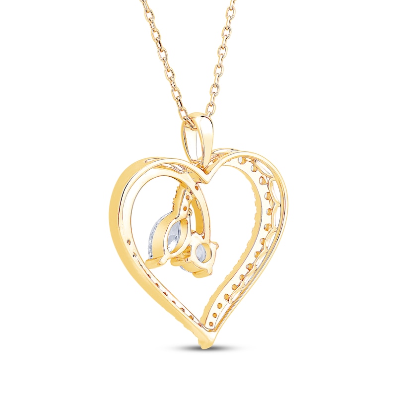 Main Image 3 of Lab-Grown Diamonds by KAY Round & Marquise-Cut Open Heart Necklace 1 ct tw 14K Yellow Gold 18&quot;