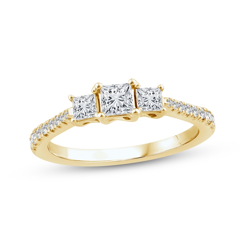 Main Image 1 of Memories, Moments, Magic Three-Stone Princess-Cut Diamond Engagement Ring 3/4 ct tw 14K Yellow Gold