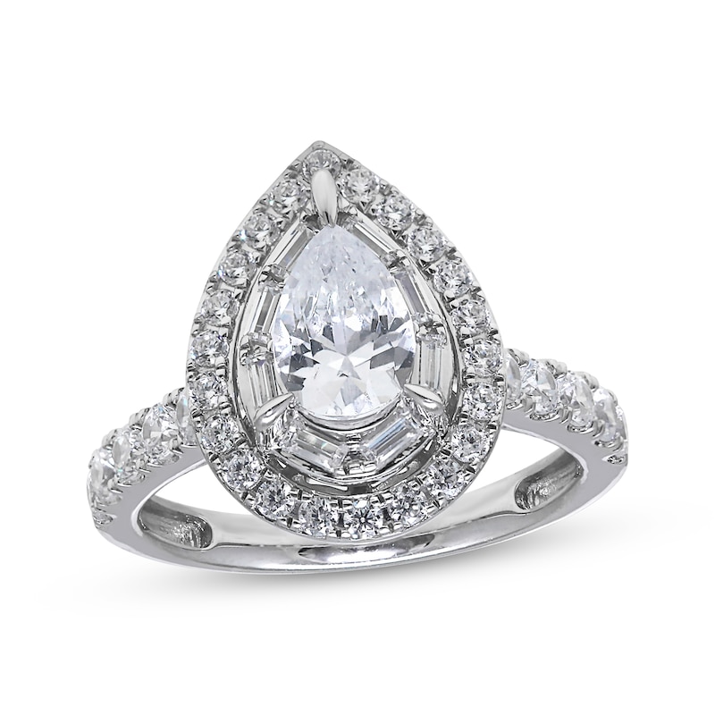 Main Image 1 of Lab-Grown Diamonds by KAY Pear-Shaped Double Halo Engagement Ring 2 ct tw 14K White Gold