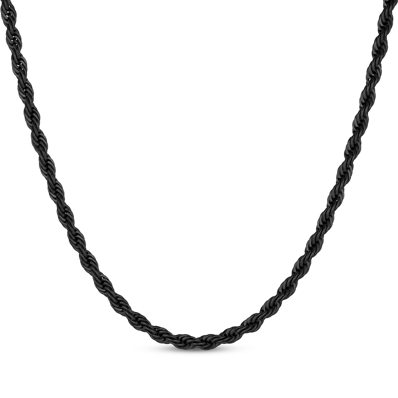 Main Image 1 of Solid Rope Chain Necklace 3mm Black Ion-Plated Stainless Steel 22&quot;