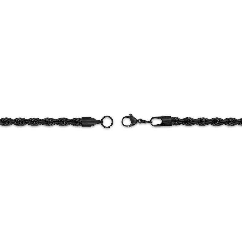 Main Image 3 of Solid Rope Chain Necklace 3mm Black Ion-Plated Stainless Steel 22&quot;