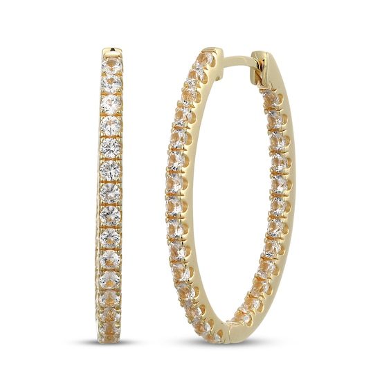 White Lab-Created Sapphire Inside-Out Hoop Earrings 18K Yellow Gold-Plated Sterling Silver