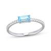 Thumbnail Image 1 of Baguette-Cut Swiss Blue Topaz & White Lab-Created Sapphire Ring Sterling Silver