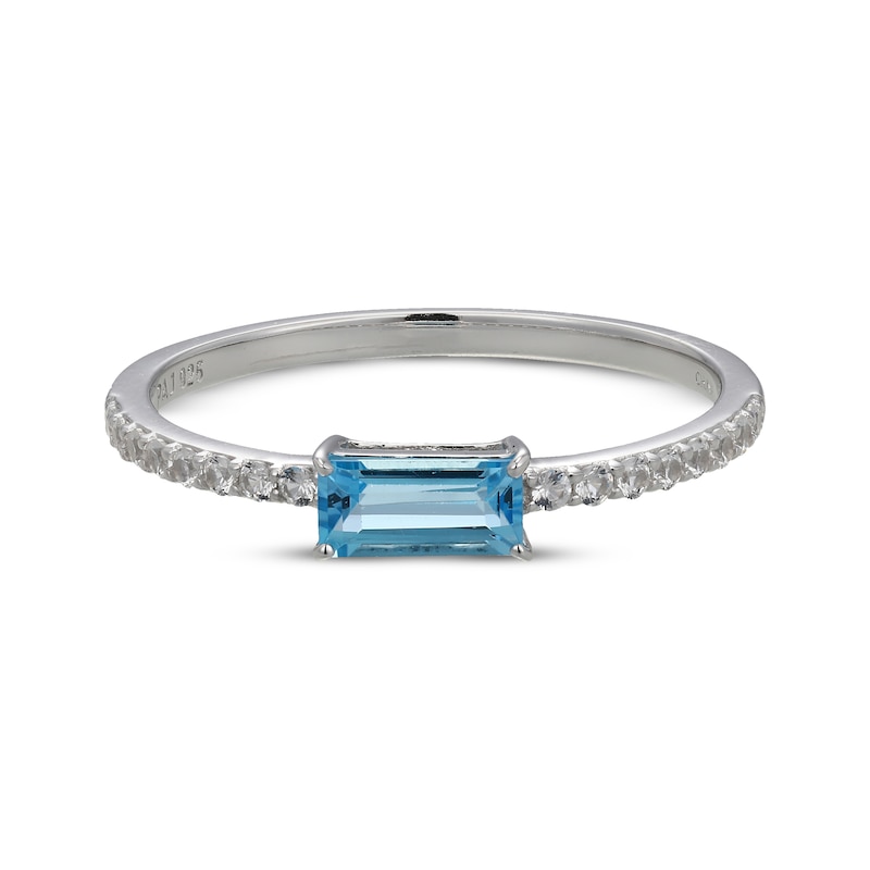 Main Image 2 of Baguette-Cut Swiss Blue Topaz & White Lab-Created Sapphire Ring Sterling Silver