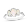 Thumbnail Image 1 of Memories Moments Magic Oval-Cut Lab-Created Opal & Diamond Three-Stone Ring 1/8 ct tw Sterling Silver