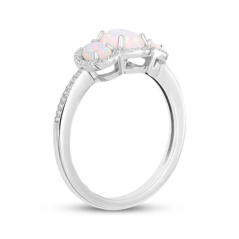 Main Image 2 of Memories Moments Magic Oval-Cut Lab-Created Opal & Diamond Three-Stone Ring 1/8 ct tw Sterling Silver