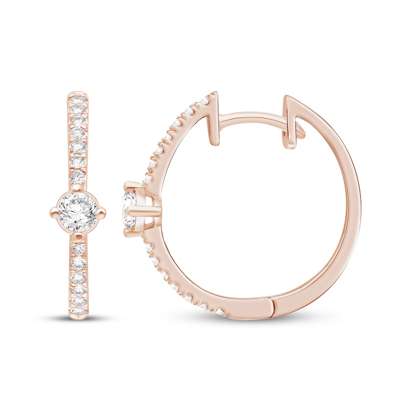 Main Image 1 of Lab-Grown Diamonds by KAY Hoop Earrings 1/2 ct tw 14K Rose Gold