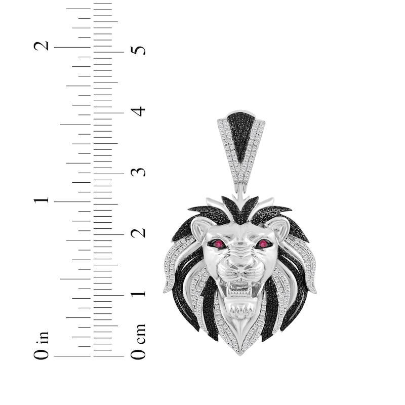 Main Image 3 of Black & White Diamond, Lab-Created Ruby Lion Charm 1 ct tw Sterling Silver