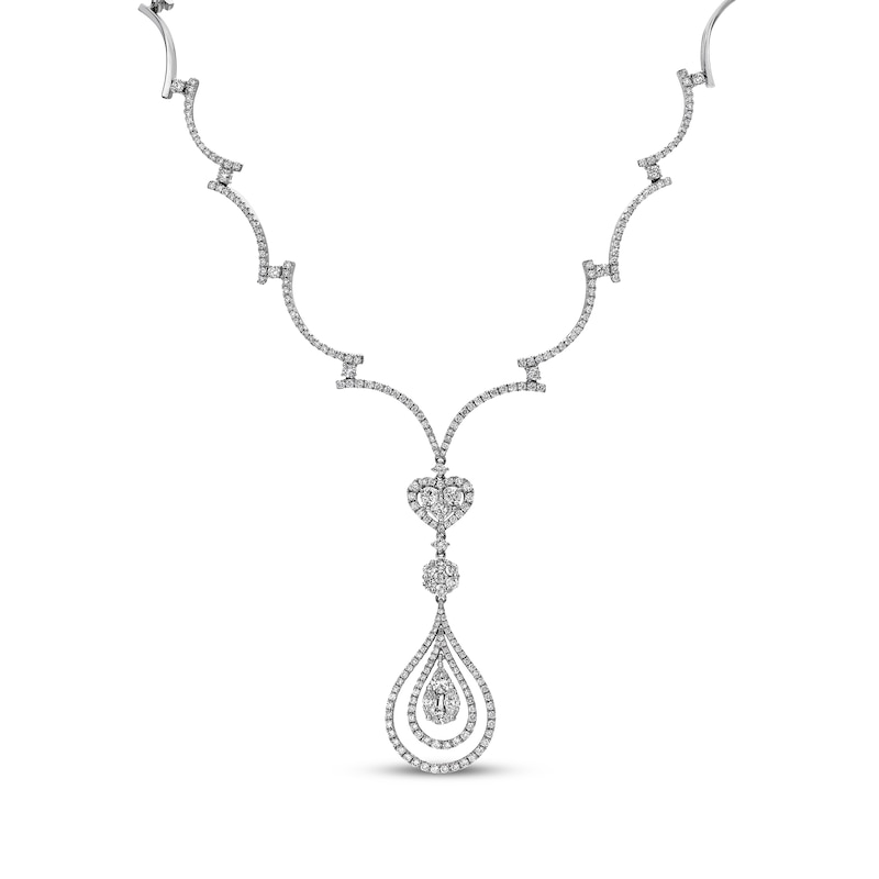 Main Image 1 of Multi-Shape Diamond Teardrop Necklace 3-1/2 ct tw 14K White Gold 16&quot;