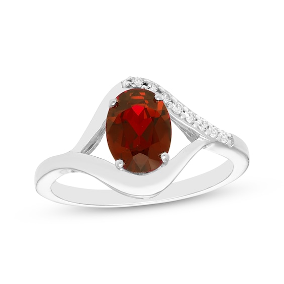 Oval-Cut Garnet & White Lab-Created Sapphire Ring Sterling Silver