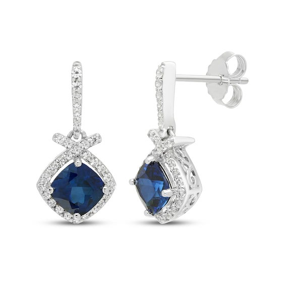 Cushion-Cut Blue Lab-Created Sapphire & White Lab-Created Sapphire Drop Earrings Sterling Silver