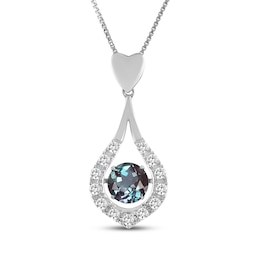 Lab-Created Alexandrite & White Lab-Created Sapphire Teardrop Necklace Sterling Silver 18&quot;