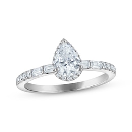 Pear-Shaped Diamond Halo Engagement Ring 3/4 ct tw 10K White Gold