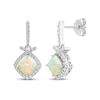 Thumbnail Image 1 of Cushion-Cut Lab-Created Opal & White Lab-Created Sapphire Drop Earrings Sterling Silver