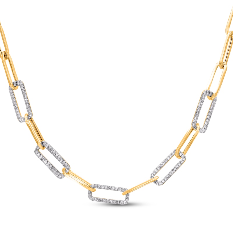 Main Image 1 of Diamond Paperclip Chain Necklace 1/2 ct tw 10K Yellow Gold 18&quot;