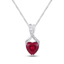 Heart-Shaped Lab-Created Ruby & White Lab-Created Sapphire Necklace Sterling Silver 18"