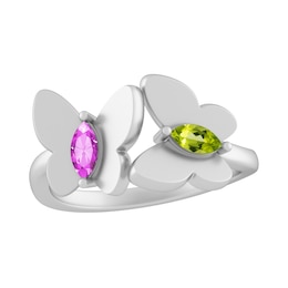 Marquise Birthstone Couple's Butterfly Ring (2 Stones and Lines)