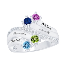 Round Birthstone Bypass Family & Mother's Ring (2-4 Stones and Lines)