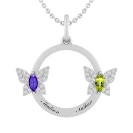 Color Stone Couple's Butterfly Necklace