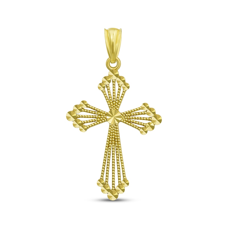 Main Image 1 of Diamond-Cut Cross Charm 14K Yellow Gold