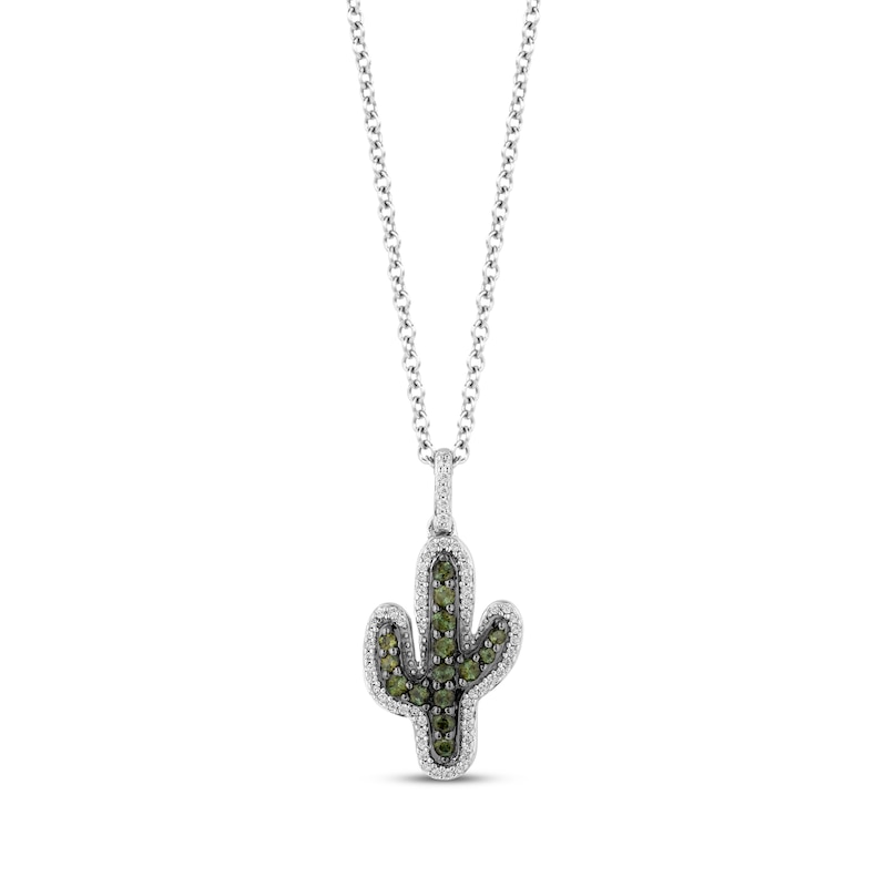 Main Image 1 of Disney Treasures Toy Story Green Tourmaline & Diamond Cactus Necklace 1/10 ct tw Sterling Silver 17-19&quot;