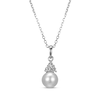 Thumbnail Image 1 of Cultured Pearl & Round-Cut White Lab-Created Sapphire Necklace Sterling Silver 18“