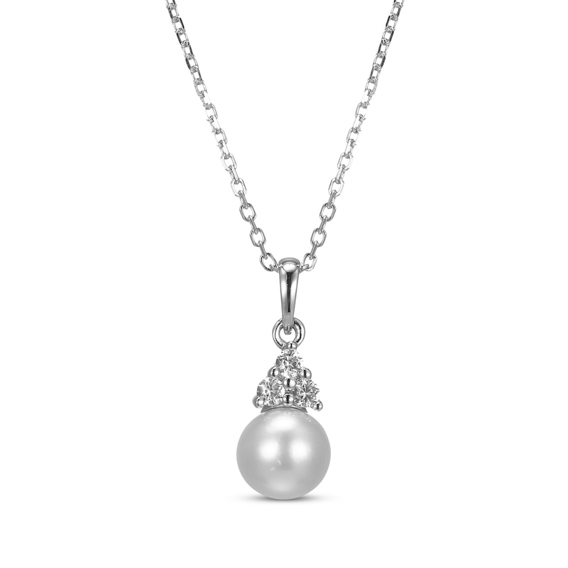 Main Image 1 of Cultured Pearl & Round-Cut White Lab-Created Sapphire Necklace Sterling Silver 18“