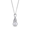 Thumbnail Image 2 of Cultured Pearl & Round-Cut White Lab-Created Sapphire Necklace Sterling Silver 18“