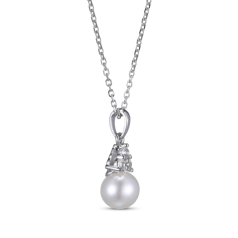 Main Image 2 of Cultured Pearl & Round-Cut White Lab-Created Sapphire Necklace Sterling Silver 18“