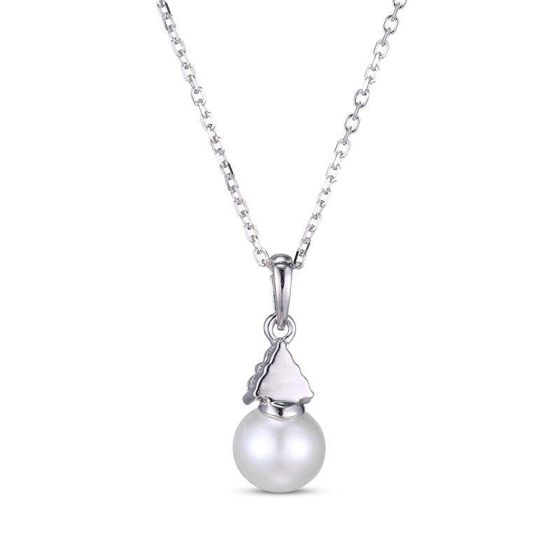 Main Image 3 of Cultured Pearl & Round-Cut White Lab-Created Sapphire Necklace Sterling Silver 18“