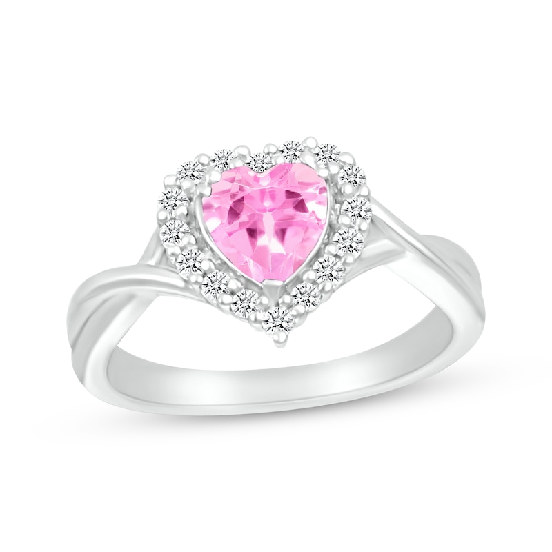 Kay Outlet Heart-Shaped Pink & White Lab-Created Sapphire Ring Sterling Silver