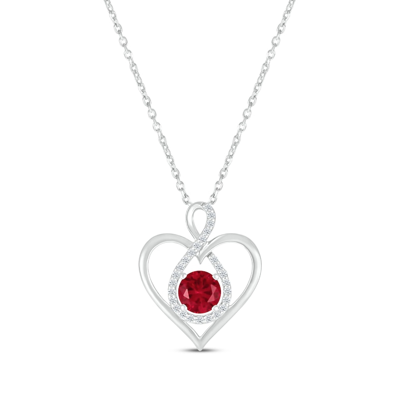 Lab-Created Ruby & White Lab-Created Sapphire Infinity Heart Necklace ...
