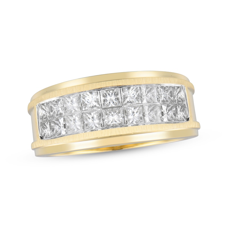 Main Image 1 of Men's Square-Cut Diamond Two-Row Wedding Band 2 ct tw 10K Yellow Gold