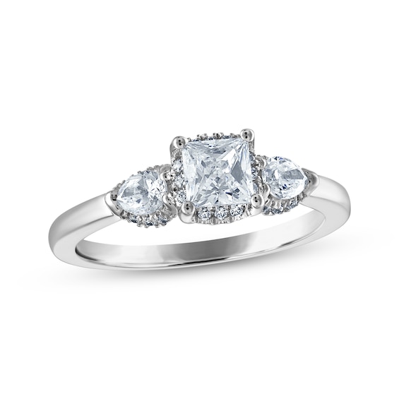 Princess-Cut Diamond Three-Stone Engagement Ring 7/8 ct tw 14K White Gold