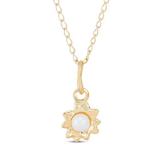 Children's Cultured Pearl Flower Necklace 14K Yellow Gold 13"
