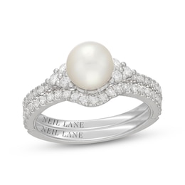 Neil Lane Akoya Cultured Pearl & Diamond Bridal Set 1/2 ct tw 14K White Gold