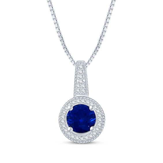Blue Lab-Created Sapphire & Diamond Necklace 1/10 ct tw Sterling Silver 18"