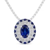 Thumbnail Image 1 of Oval-Cut Blue Lab-Created Sapphire & White Lab-Created Sapphire Double Halo Necklace Sterling Silver 18&quot;