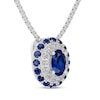 Thumbnail Image 2 of Oval-Cut Blue Lab-Created Sapphire & White Lab-Created Sapphire Double Halo Necklace Sterling Silver 18&quot;